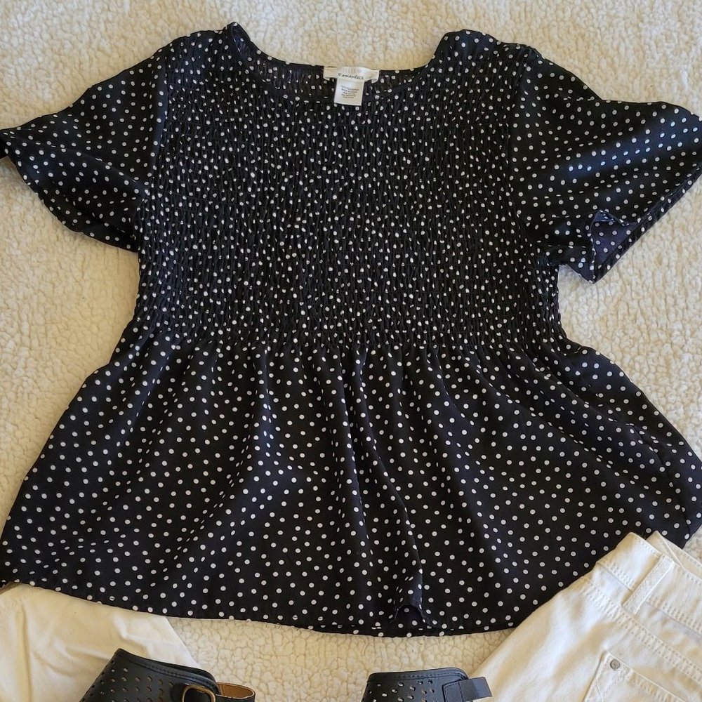 URBAN Romantics Black White Polka Dot Top M - Picture 2 of 8